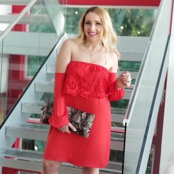 GLAM DOLLZ Red Off Shoulder Dress - Picture 2 of 4